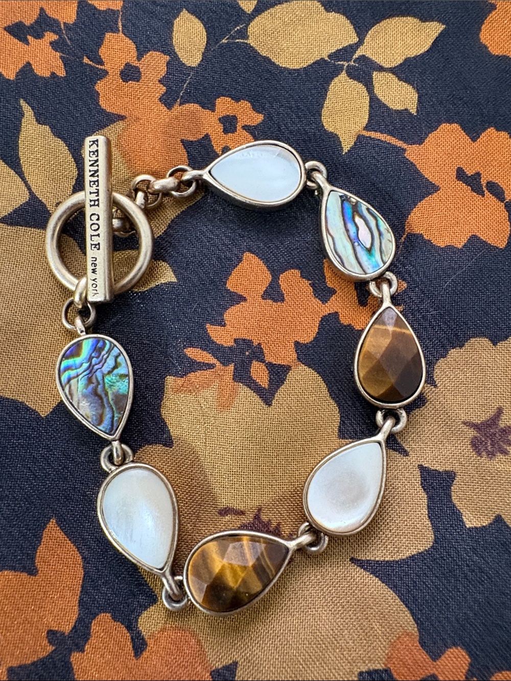 Kenneth Cole Teardrop Multi-Stone Bracelet in White, Brown & Mother-of-pearl